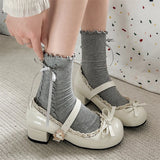 Bonnyshow  Fashion JK Women Mary Jane Shoes Ladies Causal Shallow Butterfly-knot Shoes Spring Autumn Female Leather Shoes