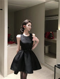 Bonnyshow  French Elegant Bow Sweet Slimming Sleeveless Black Birthday Dress for Women Summer Waist Cinched A-line Mini Dress for Women