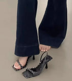 Bonnyshow  Elegant Polka Dot Design Brand Sandals Women Fashion Open Toe Thin Heel Slide Sandals Summer Comfort Sexy Dress Zapatos De Mujer
