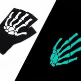 Bonnyshow New Punk Gloves Unisex Halloween Skeleton Skull Half Finger Gloves Glow In The Dark Fingerless Stretch Knitted Winter Mittens