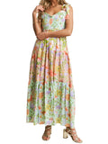 Bonnyshow  Women s Boho Floral Print Sleeveless Dress with Tie-Up Straps and Backless Design Perfect for Summer Beach Parties and
