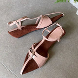 Bonnyshow  Fashion Metal Decorative Wedges Sandals Women Summer Open Toe Naked Strap Sexy Heels Elegant Slingback Pointed Toe Dress Shoes