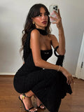 Bonnyshow  Sexy Halter Backless Dress Women Summer Elegant Strapless Sleeveless Double-Deck Pleated Midnight Club Party Bodycon