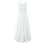 Bonnyshow  Bohemian Style Bow O Neck White Midi Dress Women Front Lace Up Bandage Sleeveless Casual Summer Dresses Holiday Robe