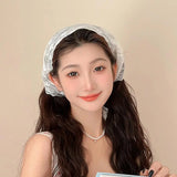 Bonnyshow Summer Lace Headscarf Women Flower Embroidered Triangle Scarf Hair Band Sweet White Turban Headband Headwarp Hair Accessories