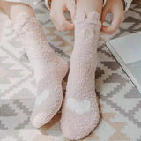 Bonnyshow Cute Coral Fleece Socks for Women Soft Plush Cartoon Floor Sock Autumn Winter Thick Warm Female Lady Sleeping Socks