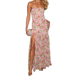 Bonnyshow  Women Off Shoulder Ruffle Dress Elegant Floral Print High Low Hem Maxi Dress for Wedding Party Prom Evening Gown Beach