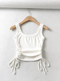 Bonnyshow New Arrival Girls Casual Solid Colour Two Side Drawstring Vest Folds Shirring Sexy Tank&Camis
