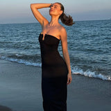 Bonnyshow  Summer Sexy U-Neck Strapless Pleated Hip Hugging Dress