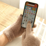 Bonnyshow Knitted Gloves Winter Warm Thick Screen Fur Gloves Solid Mittens for Mobile Phone Tablet Pad Women's Cashmere Wool Glove