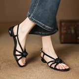 Bonnyshow  A word buckle with flower low heel sandals women 2025 summer new external wear open toe Roman women's shoes