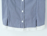 Bonnyshow  Sweet Girl Plaid Shirt Blouse Short Sleeve Lapel Collar Slim Lady Summer Tops