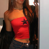Bonnyshow Sexy Embroidery Stars Goth Sleeveless Red Tube Top Fairly Core Y2k Vintage Tank Tops Streetwear