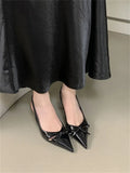 Bonnyshow  High Quality Design Butterfly-knot Women Pumps Pointed Toe Thin Low Heels Wedding Party Mule Shoes