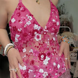 Bonnyshow  Sexy Sequin Embroidery Halter Top Women Delicate Floral Pattern Exquisite Mesh Tanks Female 2025 Summer Beach Vacation Lady Vest