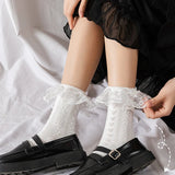 Bonnyshow Lolita Ruffle Socks for Women Japanese Sweet Bow Girls Princess Sock Cute Summer Black White Harajuku Socks