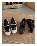 Bonnyshow  Spring and Summer French Thick Heel Mary Jane Shoes Women's Spring Light Mouth High Heels Bow Single Shoes