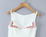 Bonnyshow  Floral Embroidery White Mini Sleeveless Dress Women Sexy V Neck Low Waist A-line Party Dresses Summer Robe 2025
