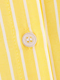 Bonnyshow  Women Oversize Yellow Striped Shirt Front Patch Pocket Long Sleeve Lapel Collar Streetwear Blouse Loose Lady Shirts