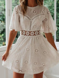 Bonnyshow  Summer Fashion New Women's Vacation Style Dress Sexy Bareback Hollow Out Tassel Imitation Cotton Style Dress