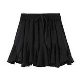 Bonnyshow Ruffled A-line Skirt Pleated Fluffy High Waist mini Skirts Elastic Waist Summer White Black Solid cake Aesthetic Skirt Female