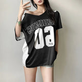 Bonnyshow  Y2k Aesthetic Summer Letter Printing T-shirts Harajuku Patchwork Loose Oversize Tops 2025 Women Harajuku Skew Collar Casual Tees