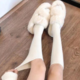 Bonnyshow Autumn Winter Stockings for Women Solid Color Warm Knitted Knee Length Sock Girls Harajuku JK Lolita Long Socks Hosiery