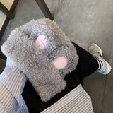 Bonnyshow Y2K Rabbit Ears Beanie Cap for Women Winter Warm Plush Knitted Hat Cute Cartoon Fluffy Fur Female Lady Skullies Ski Hats