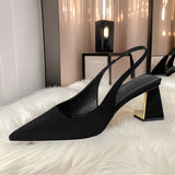 Bonnyshow  Black Sandals Women Summer New Fashion Women's Pointed Square Heel Sandals Pumps Women Shoes Office Dress Shoes Sexy High Shoes