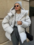 Bonnyshow Winter Thicken Warm Windproof Women's Coat Simple Casual Loose Solid Color Cotton-padded Coats New Fashion Women Outerwears