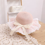 Bonnyshow Baby Girls Straw Hat And Shoulder Bag Set Summer Fashion Beach Bucket Cap Parent-Child Wide Brim Lace Holiday Beach Sun Hats