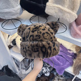 Bonnyshow Korean Winter Imitation Fur Bucket Hat For Women Fashion Leopard Print Fisherman Hats Thichen Warm Plush Outdoor Cute Basin Cap