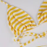 Bonnyshow  Striped Patchwork Skinny Sweet Bikinis Set Summer Fashion Beach Style Chic Women Piece 3 Set