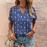 Bonnyshow V-neck Printed Women's T-shirt Casual Tops Floral Cheap Blouse Summer Fashion Ladies Clothes Female Oversized Short Sleeve Tees