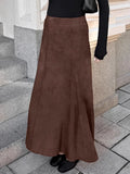 Bonnyshow Autumn Retro New Fashionable Matte Fleece Half Skirt Brown Slim Fit High Waisted Straight Leg Women's Casual Long Skirt