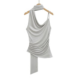 Bonnyshow  5 color 2025 Summer Halter Collar Bandage Camis Women Single Shoulder Irregular Short Tank Tops Backless Sexy Slim Crop Top Tees