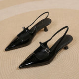 Bonnyshow  Shoes for Women 2025 New Pointed Toe Women's High Quality Slingback Sandals Simple and Elegant Dress Shoes Silver Heels Women