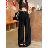 Bonnyshow Elegant Baggy Gray Suits Pants Woman Oversized Office Ladies Casual Korean Fashion Classical Trousers High Waist Summer