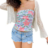 Bonnyshow  Elegant Lace Off-Shoulder Blouse Sleeveless Ruffle Trim Women s Crop Top for Date Night or Beach Vacation Outfit