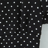 Bonnyshow  women's retro slim fit lapel with bubble sleeves and polka dot print waist cinching summer new shirt