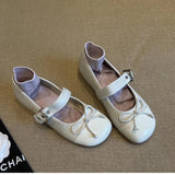 Bonnyshow  French Retro All-match One-word Buckle Mary Jane Shoes Women's 2025 Spring and Autumn New Bow Flat Shoes Single-layer Shoes