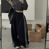 Bonnyshow Harajuku Parachute Brown Pants Women Vintage Oversize Cargo Trousers Korean Fashion Striped Patchwork Sweatpants Street