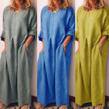 Bonnyshow Summer Women Casual  Dress Solid Color Oversize Maxi Cotton Linen Long Shirt Kaftan Female Dress Plus Size 3XL vestidos