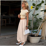 Bonnyshow  Casual Pink Oversized Bloomers Women Elastic Waist Hip Hop Wide Leg Pants Street Balloon Lace Up Jogger 2025 Summer New Casual