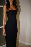 Bonnyshow Sexy Sheath Strapless Sequin Floor Length Black Evening Dress Prom Dresses SD1723