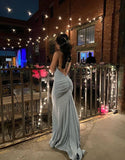 Bonnyshow Pretty Sheath Spaghetti Straps Sequin Backless Long Evening Dress Prom Dresses SD1730