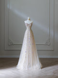 Bonnyshow Modest A Line Sweetheart Tulle Flowers Long Evening Dress Prom Dresses SD1732