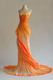 Bonnyshow Retro A line Spaghetti Straps Orange Ombre Chiffon Long Evening Dress Prom Dresses SD1743