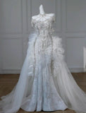 Bonnyshow Princess Mermaid Strapless Neckline Sequin White Tulle Wedding Dresses SD1753