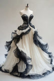 Bonnyshow Retro Ball Gown Sweetheart Tulle Party Dress Black Prom Dress Evening Dress SD1758